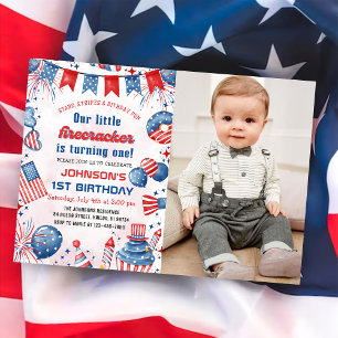 Invitation Photo de 1er anniversaire Little Firecracker 4 jui