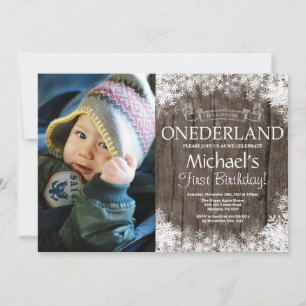 Invitation Photo de 1er anniversaire Winter Onederland Rustiq