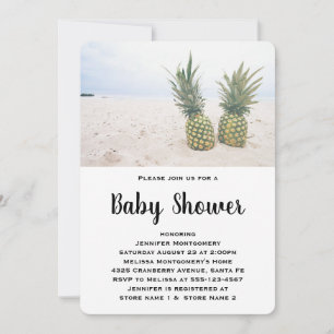 Invitation Photo de 2 ananas sur une Baby Shower de plage