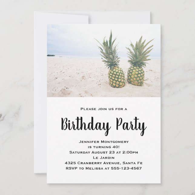Invitation Photo de 2 ananas sur une plage Anniversaire (Devant)