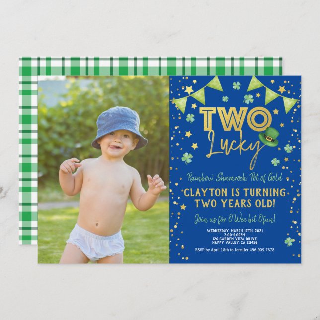 Invitation Photo de 2 ans pour la Saint-Patrick pour deux cha (Devant / Derrière)