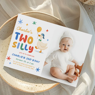 Invitation Photo de 2e anniversaire de deux enfants oie idiot