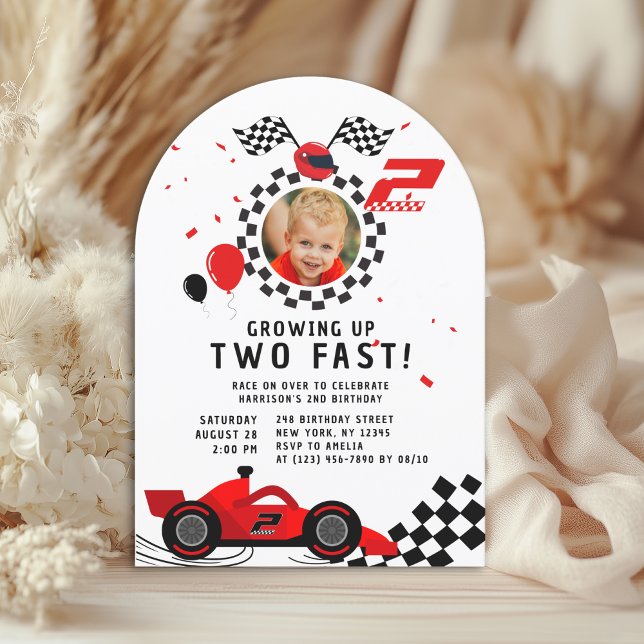 Invitation Photo de 2e anniversaire de Two Fast Red Racing Ca (Créateur téléchargé)