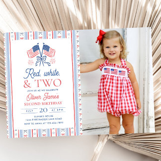Invitation Photo de 2e anniversaire Rouge Blanc et Deux 4 jui