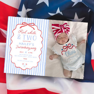 Invitation Photo de 2e anniversaire Rouge Blanc et Deux 4 jui