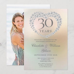 Invitation Photo de 30e anniversaire de mariage Pearl Heart