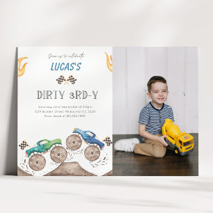 Invitation Photo de 3e anniversaire de Monster Truck 3e sale
