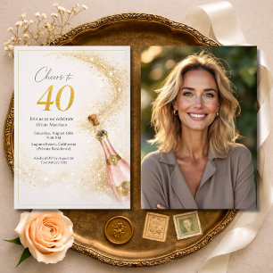 Invitation Photo de 40e anniversaire Cheers Champagne rose or