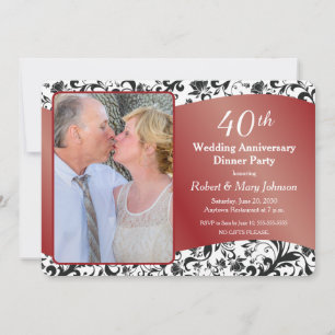 Invitation Photo de 40e anniversaire de mariage Black Swirl &