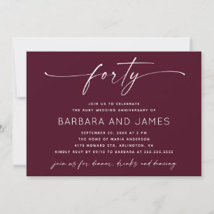 Invitation Photo de 40e anniversaire de mariage Rubis Bourgog