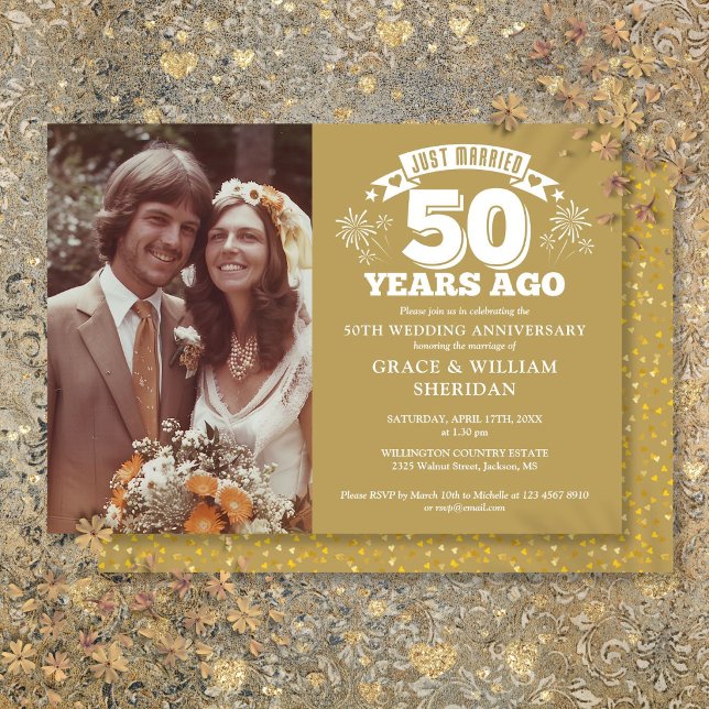 Invitation Photo de 50 ans de mariage juste mariés (Créateur téléchargé)