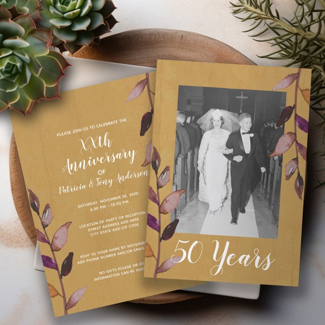 Invitation Photo de 50e anniversaire de mariage - Aubergine d (Wedding Anniversary Invitation)