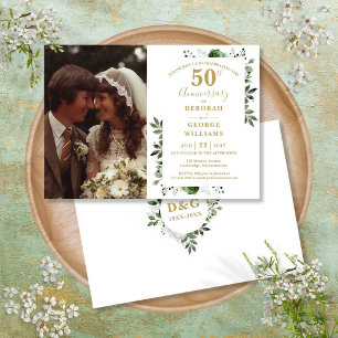 Invitation Photo de 50e anniversaire de mariage Floral Verdur