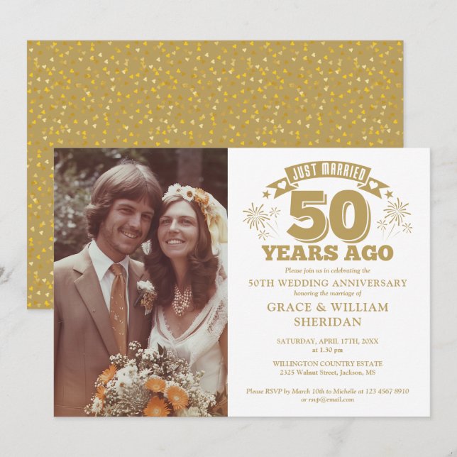 Invitation Photo de 50e anniversaire de mariage "Juste mariés (Devant / Derrière)