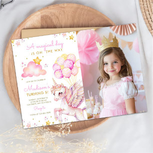 Invitation Photo de 5e anniversaire de licorne de vibe magiqu