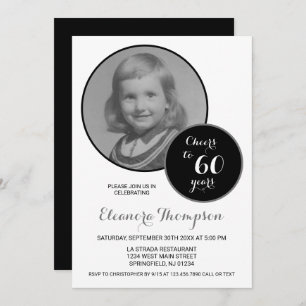 Invitation Photo de 60 ans noir et blanc