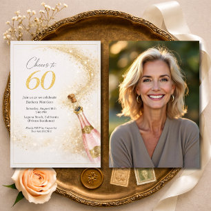 Invitation Photo de 60e anniversaire Champagne Rose Gold Chee