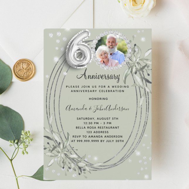 Invitation photo de 60e anniversaire de mariage diamants vert (Créateur téléchargé)
