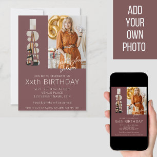 Invitation photo de 60e anniversaire née en 1965 rouge bordea