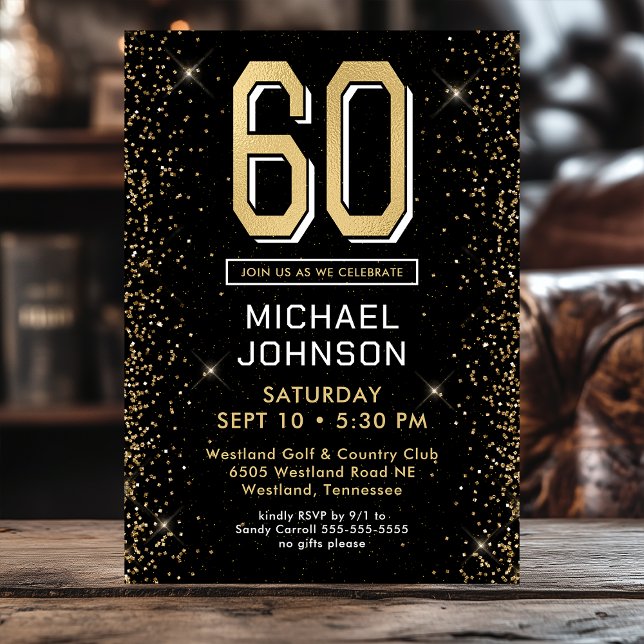 Invitation Photo de 60e anniversaire noir moderne (Créateur téléchargé)