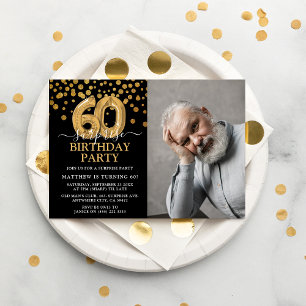 Invitation Photo de 60e anniversaire surprise moderne noir et