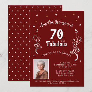Invitation Photo de 70 ans et feuillage fabuleux rouge