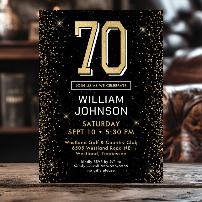 Invitation Photo de 70e anniversaire noir moderne (Créateur téléchargé)