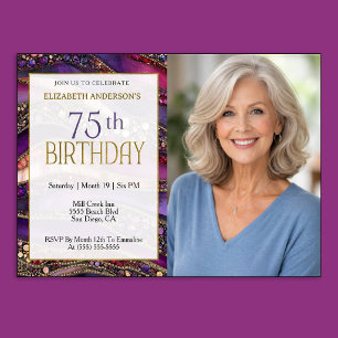 Invitation Photo de 75e anniversaire Strata bijou en Or Viole