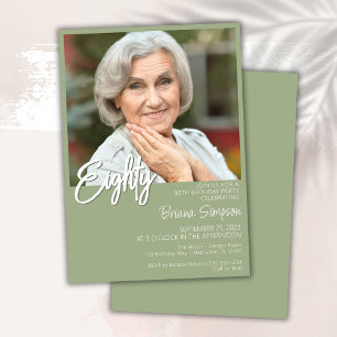 Invitation Photo de 80 ans en vert sauge