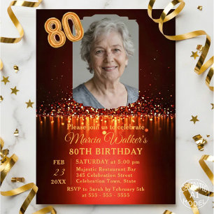 Invitation Photo de 80e anniversaire en Bourgogne élégant or