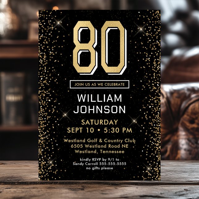 Invitation Photo de 80e anniversaire en noir moderne (Créateur téléchargé)