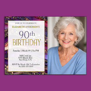 Invitation Photo de 90e anniversaire Strata bijou en Or Viole
