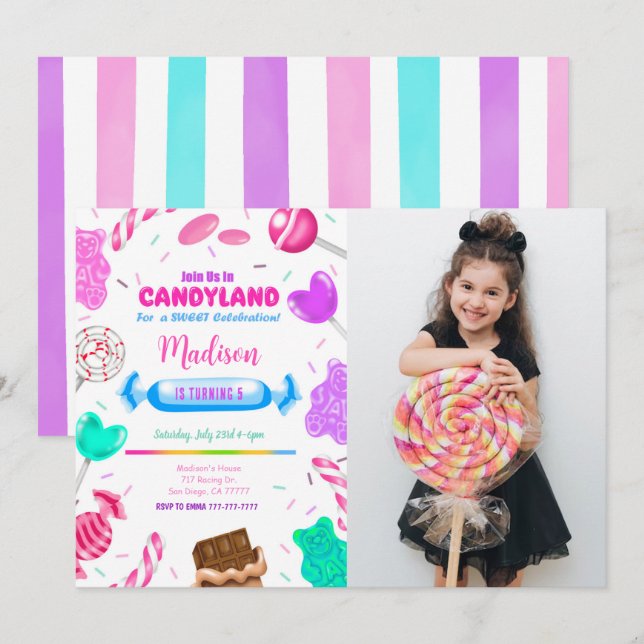 Invitation photo de anniversaire modifiable Candy  (Devant / Derrière)