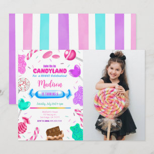 Invitation photo de anniversaire modifiable Candy