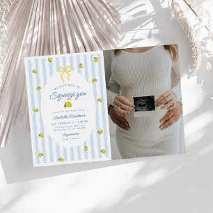 Invitation Photo de Baby Shower au thème rayé et neutre au ni