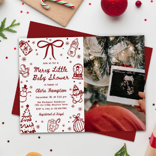 Invitation Photo de Baby Shower Bébé Joyeux Petit Main Rouge 