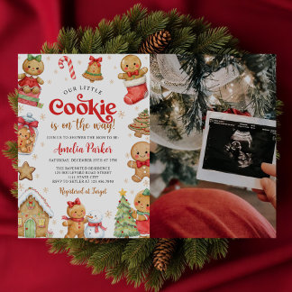 Invitation Photo de Baby Shower de Noël de Petit Cookie Migno