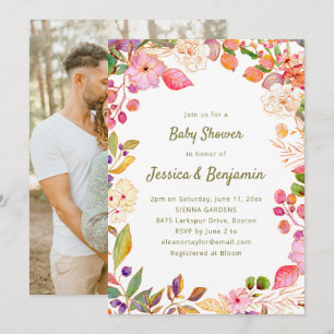 Invitation Photo de Baby Shower Floral Aquarelle Coloré Boho
