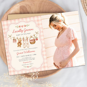 Invitation Photo de Baby Shower Local avec une corde à linge