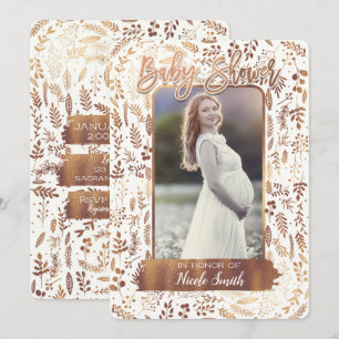 Invitation Photo de Baby Shower Moderne en Feuille de Cuivre