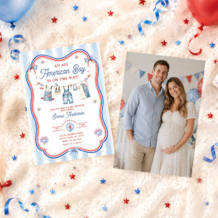 Invitation Photo de Baby Shower pour un Garçon Tout Américain