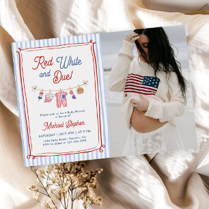 Invitation Photo de Baby Shower Red, White et Due pour le 4 j