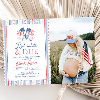 Invitation Photo de Baby Shower Rouge, Blanc et Bébé Attendu