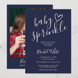 Invitation Photo de Baby Sprinkle pour bébé garçon bleu marin