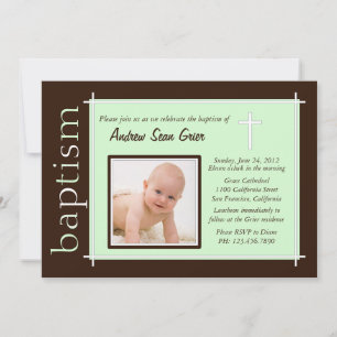 Invitation photo de baptême chic [vert]