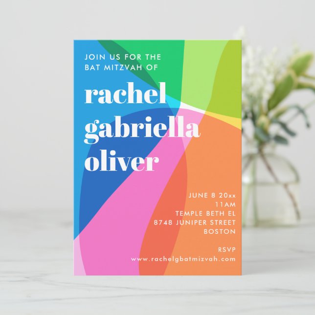 Invitation Photo de Bar Mitzvah de licorne arc-en-ciel abstra (Debout devant)