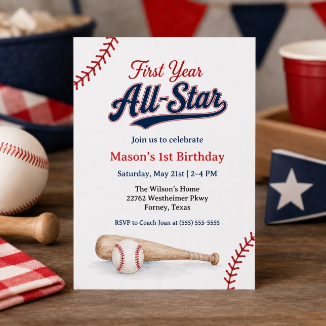 Invitation Photo de baseball All-Star de première année pour  (Créateur téléchargé)