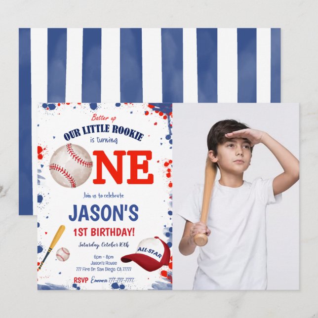 Invitation photo de baseball pour la première anné (Devant / Derrière)