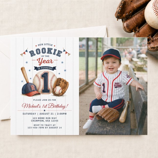 Invitation Photo de baseball pour le 1er anniversaire de Litt (Créateur téléchargé)
