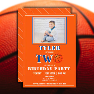 Invitation Photo de basketball orange mignon pour 2e annivers